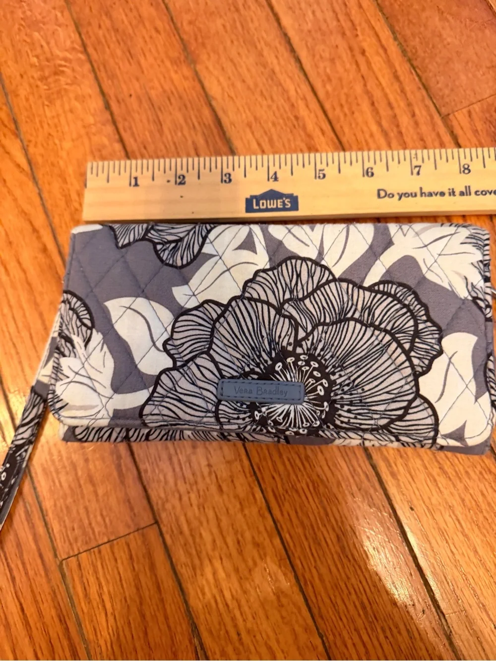Vera Bradley Gray and Cream Floral Quilted Wristlet Wallet